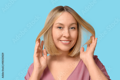 Happy young woman with bob ...