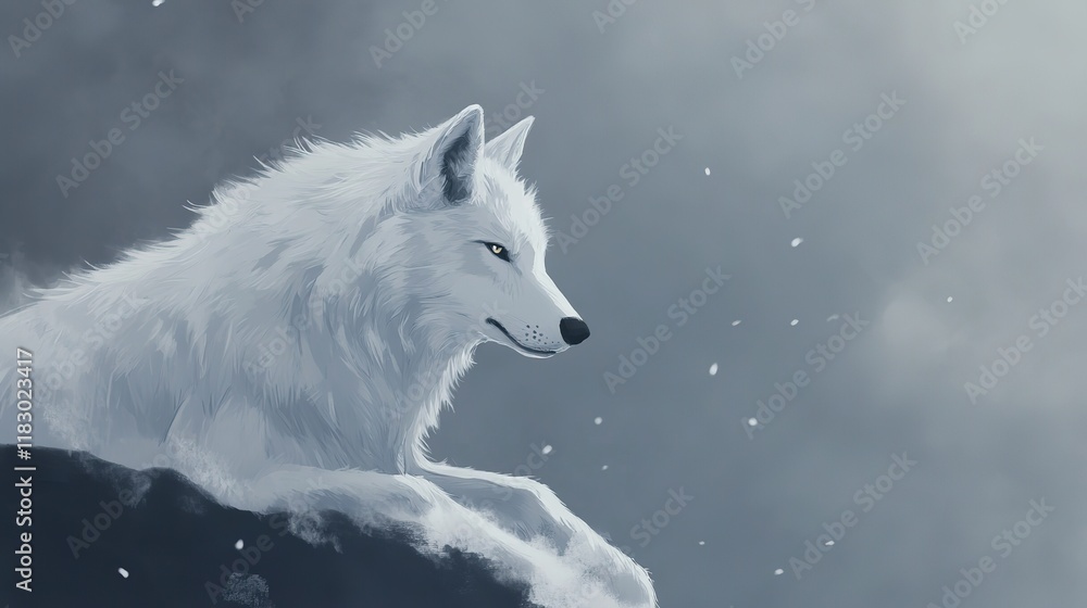 Obraz premium Arctic Snow Wolf in Its Frigid Arctic Habitat, Embodying the Spirit of the Frozen Wilderness