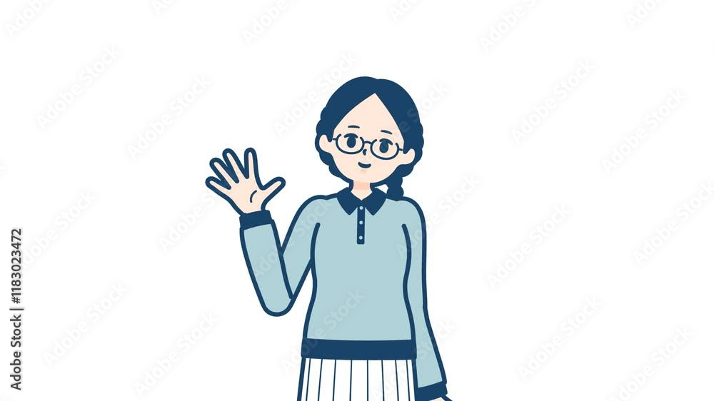 Glasses woman_Smile and waving hello_with alpha channel Glasses woman_Smile and waving hello_with alpha channel