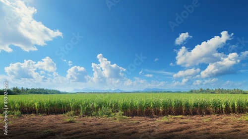 Serene Sugarcane Field Under a Blue Sky