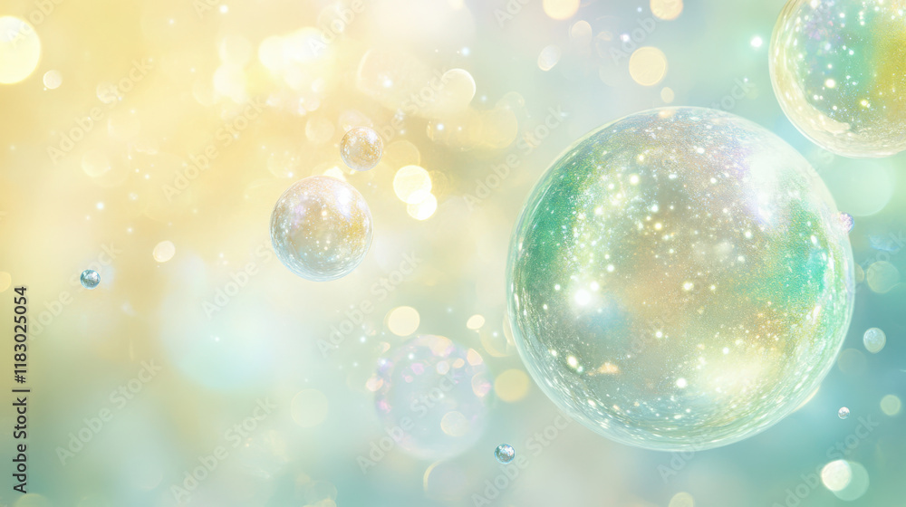 A surreal macro shot of pastel green and lavender spheres floating gracefully in a soft spring atmosphere, surrounded by a dreamy glow of golden morning light, delicate bokeh effects in the background A surreal macro shot of pastel green and lavender spheres floating gracefully in a soft spring atmosphere, surrounded by a dreamy glow of golden morning light, delicate bokeh effects in the background