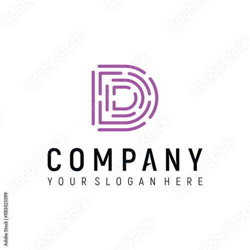 letter D tech fingerprint logo design element vector template