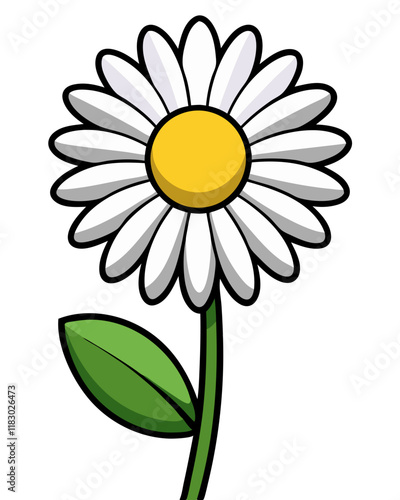 Daisy Vector Illustration with Black Outline, Elegant Floral Design