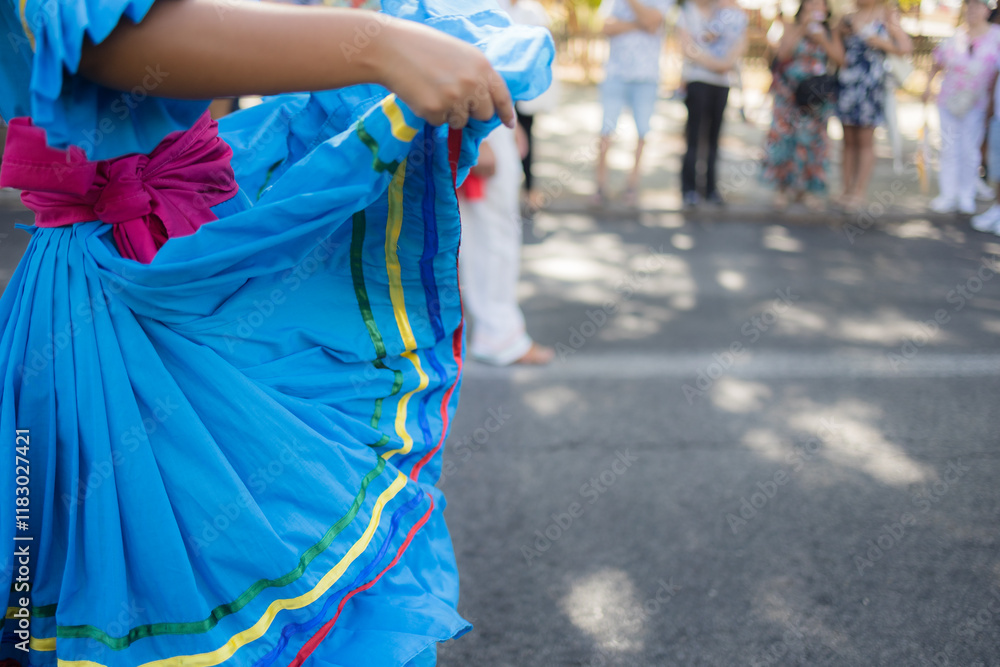 Dancer wearing traditional dress performing at columbus day parade. Dia de la hispanidad Dancer wearing traditional dress performing at columbus day parade. Dia de la hispanidad