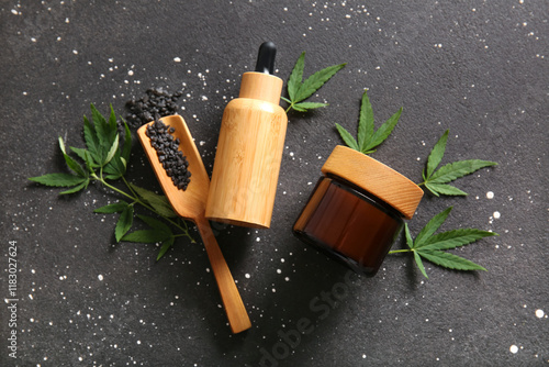 Bottle of hemp cosmetic oil...