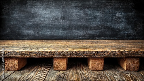 Rustic Wooden Shelf Against Dark Background photo