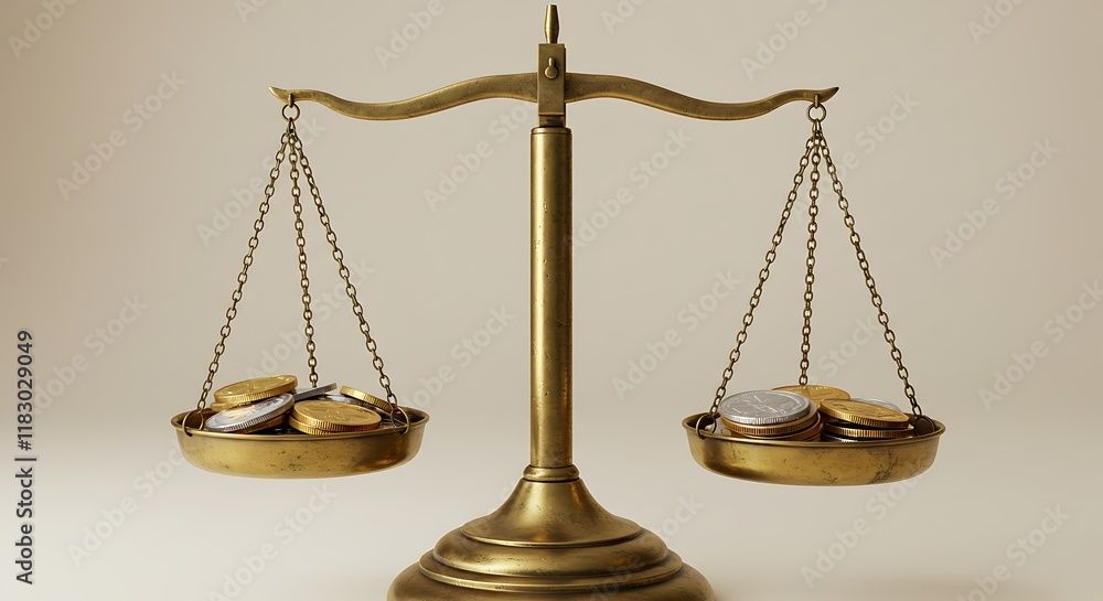 Gold Scales of Justice with Coins Balance Equity Finance Gold Scales of Justice with Coins Balance Equity Finance