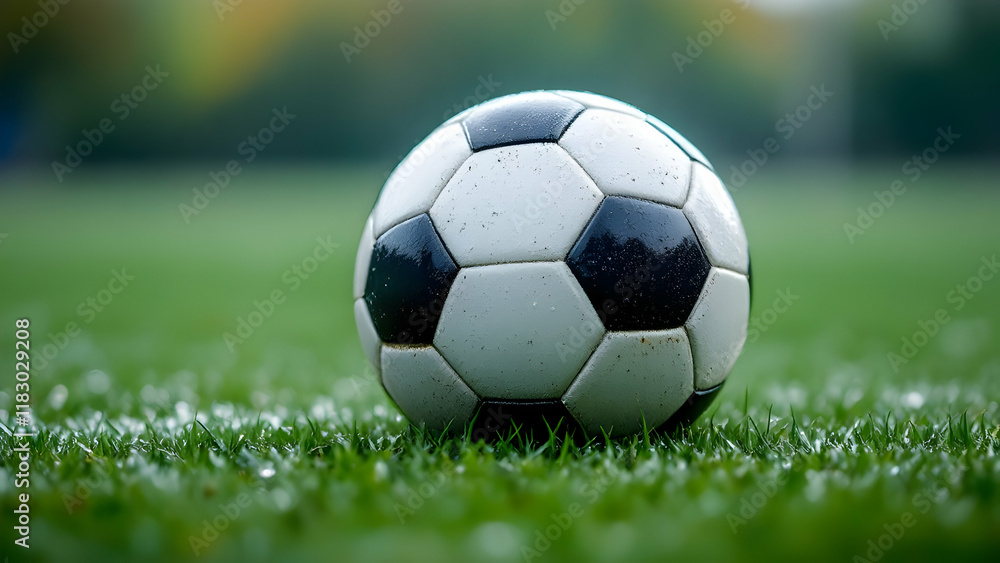 Obraz premium Close-up of a Soccer Ball on Grass Field