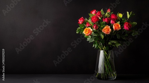 Wallpaper Mural Vibrant roses in a glass vase against a dark background Torontodigital.ca