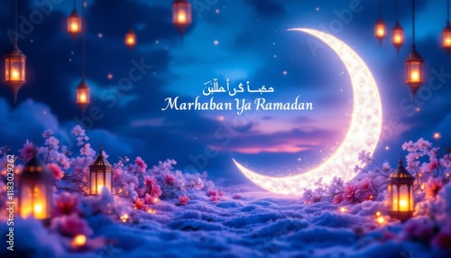 Enchanted Ramadan Crescent Moon: A Serene Night Scene photo