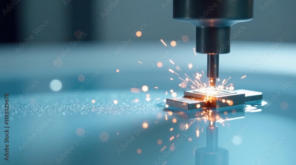 Precise Metal Fabrication Sparks Fly During High-Precision Waterjet Cutting Process Precise Metal Fabrication Sparks Fly During High-Precision Waterjet Cutting Process