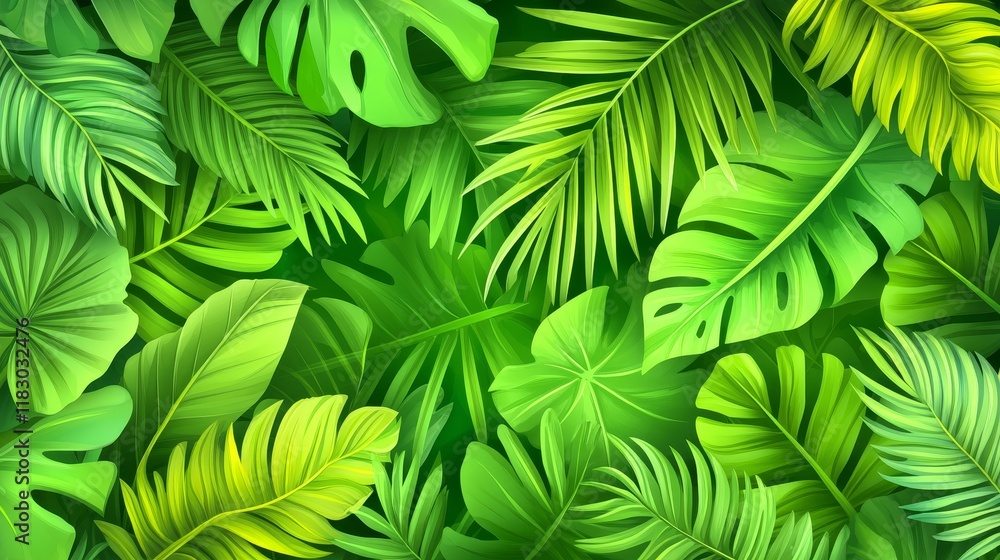 Lush Green Tropical Leaves Background with Vibrant Shades of Green, Exotic Foliage Texture for Nature Themes, Jungle Design, and Environmental Concepts Lush Green Tropical Leaves Background with Vibrant Shades of Green, Exotic Foliage Texture for Nature Themes, Jungle Design, and Environmental Concepts