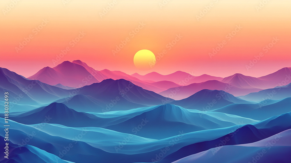A stunning view of mountains illuminated by a vibrant sunset A stunning view of mountains illuminated by a vibrant sunset