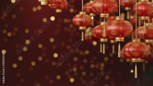 Chinese lanterns background for Chinese Lunar New Year. Space for Copy. Negative Space. photo