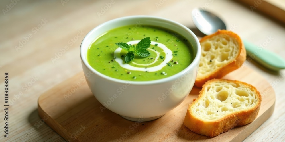 Creamy Green Soup with Fresh Herbs and Crusty Bread Creamy Green Soup with Fresh Herbs and Crusty Bread