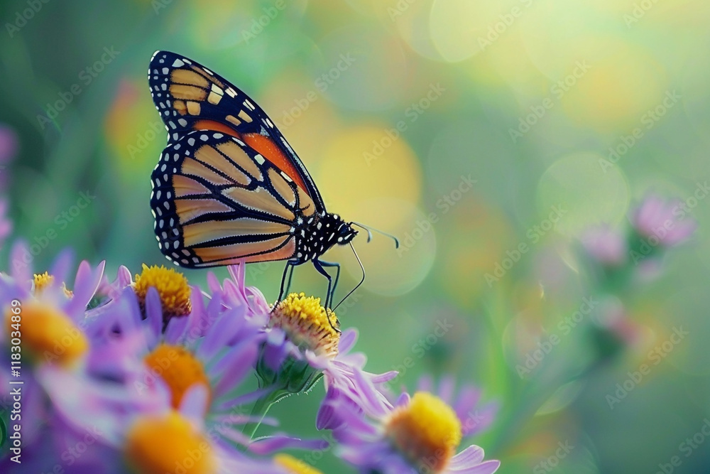 A Vibrant Macro Shot of a Monarch Butterfly Perched on a Flower A Vibrant Macro Shot of a Monarch Butterfly Perched on a Flower