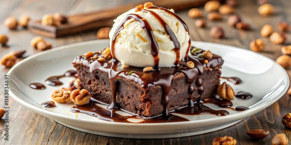 Decadent Chocolate Brownie Sundae with Ice Cream and Nuts Decadent Chocolate Brownie Sundae with Ice Cream and Nuts