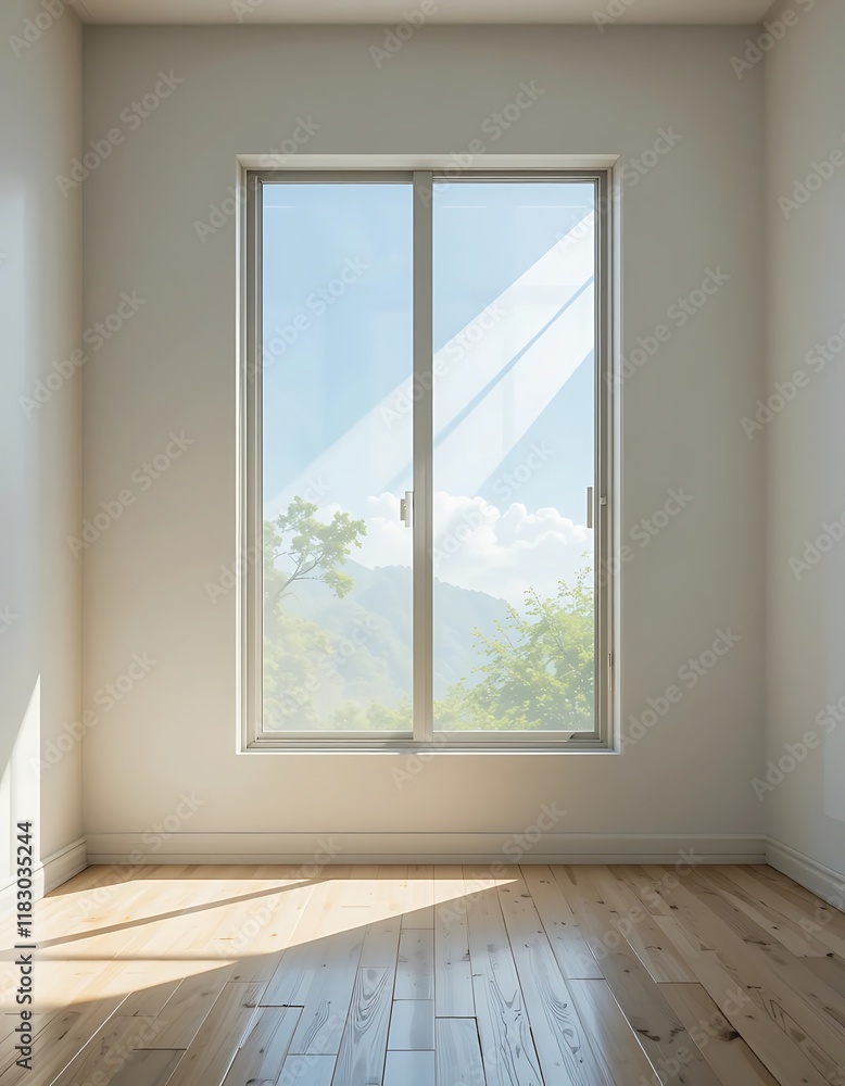 Sunlit Empty Room With Mountain View Window Sunlit Empty Room With Mountain View Window