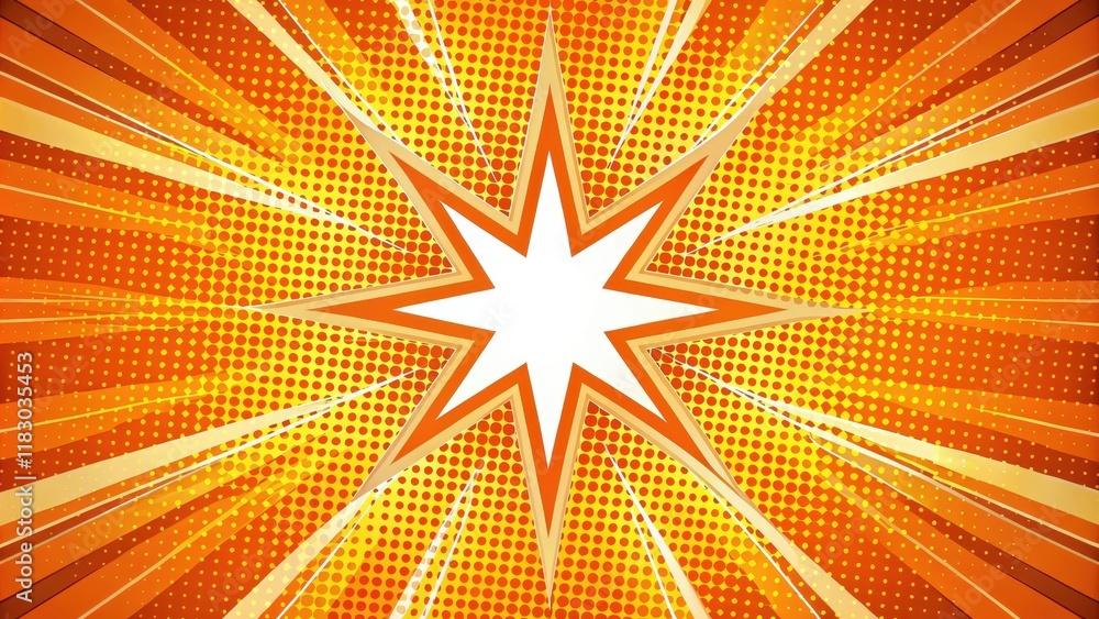 Fototapeta premium Dynamic Orange and Yellow Starburst Background with Radiant Rays and Dotted Pattern