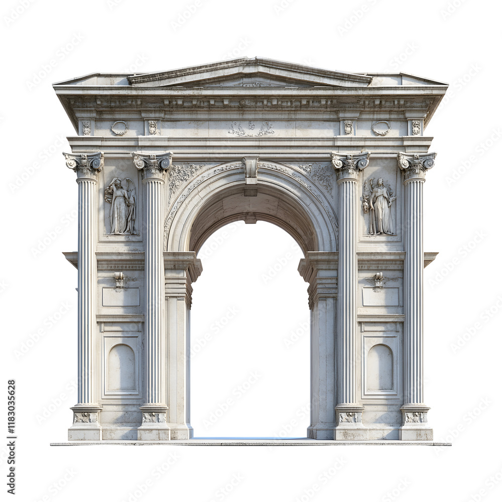 Naklejka premium Interactive Projection Mapping Architecture with White Arch Isolated on Transparent Background