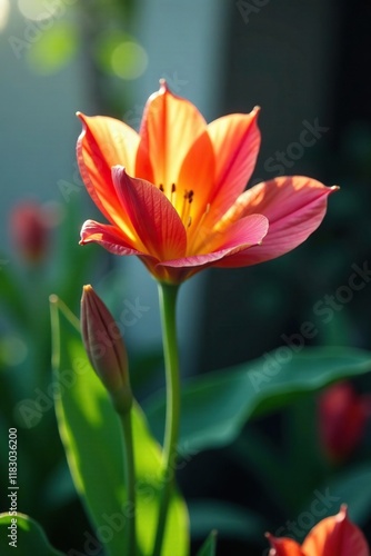 Flor de lirio que se eleva desde el fondo de una ventana, ventana, naturaleza