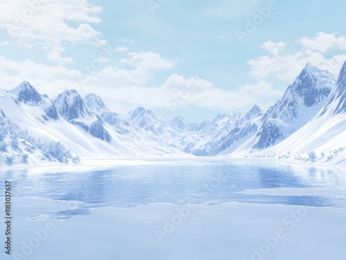 Wallpaper Mural Empty ice surface, frozen mountain lake, winter mountains landscape with copy space  - ai Torontodigital.ca