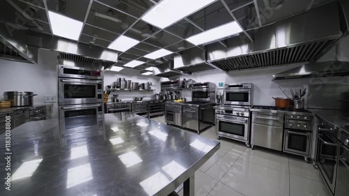 Wallpaper Mural view of  sleek commercial kitchen with stainless steel appliances Torontodigital.ca