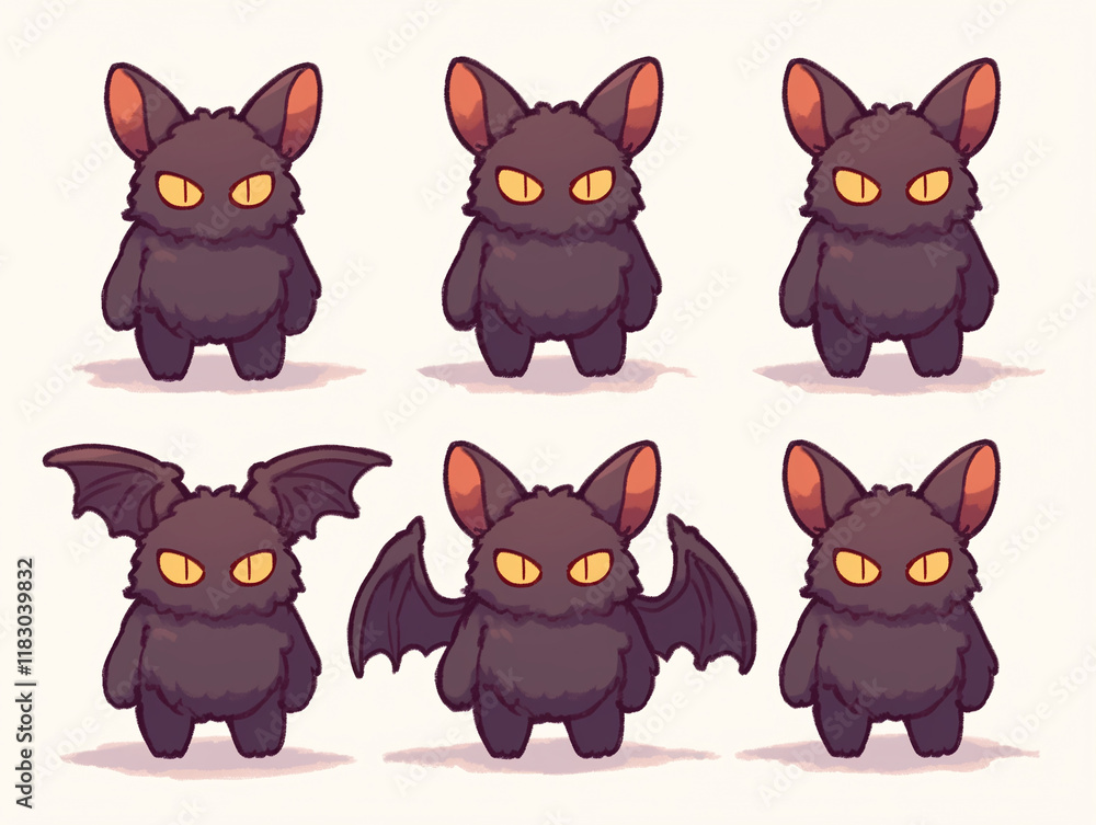 Cute Fluffy Bats with Wings - Digital Art Cute Fluffy Bats with Wings - Digital Art