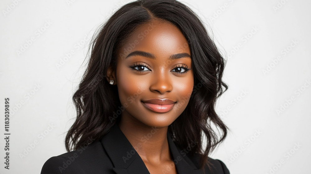 Professional portrait of a young woman with elegant hairstyle and confident smile Professional portrait of a young woman with elegant hairstyle and confident smile