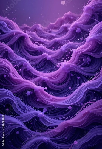 Abstract Purple Waves With Floating Flowers