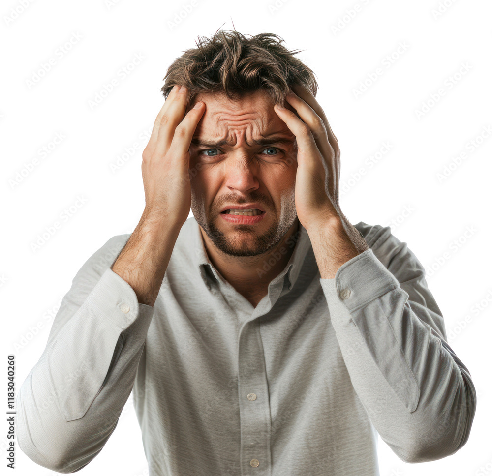 Naklejka premium PNG Real man Acting stressed photo white head.