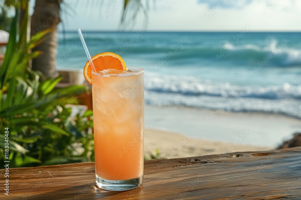 Fototapeta premium Refreshing Beachside Cocktail with Ocean View