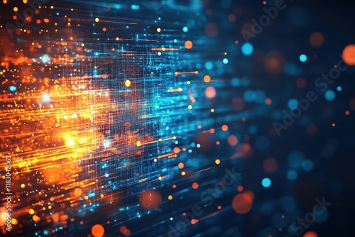 Wallpaper Mural Abstract depiction of a firewall blocking malicious data, fiery orange tones colliding with cool blue layers symbolizing defense Torontodigital.ca