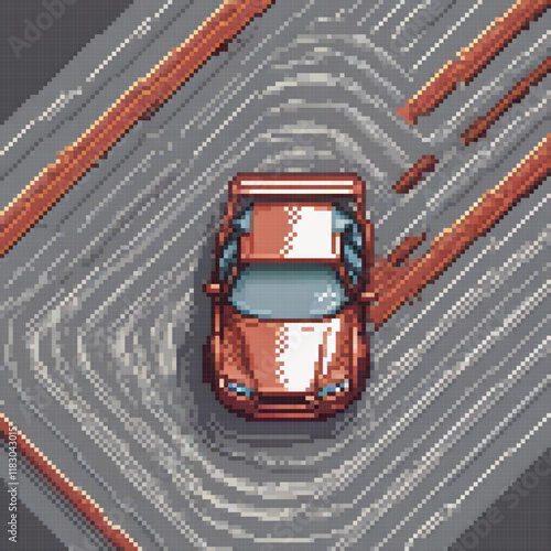 Pixel art car navigates maze in classic game style photo