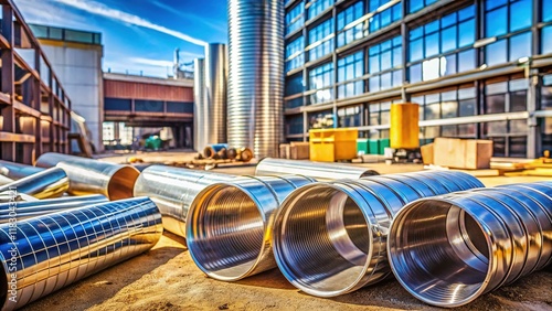 HVAC Air Duct Installation Parts on Construction Site - Ready for Assembly