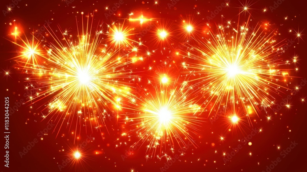 Fototapeta premium Vibrant Red Background with Bright Sparks and Shimmering Stars for Celebratory Themes and Festive Occasions, Perfect for Invitations and Digital Designs