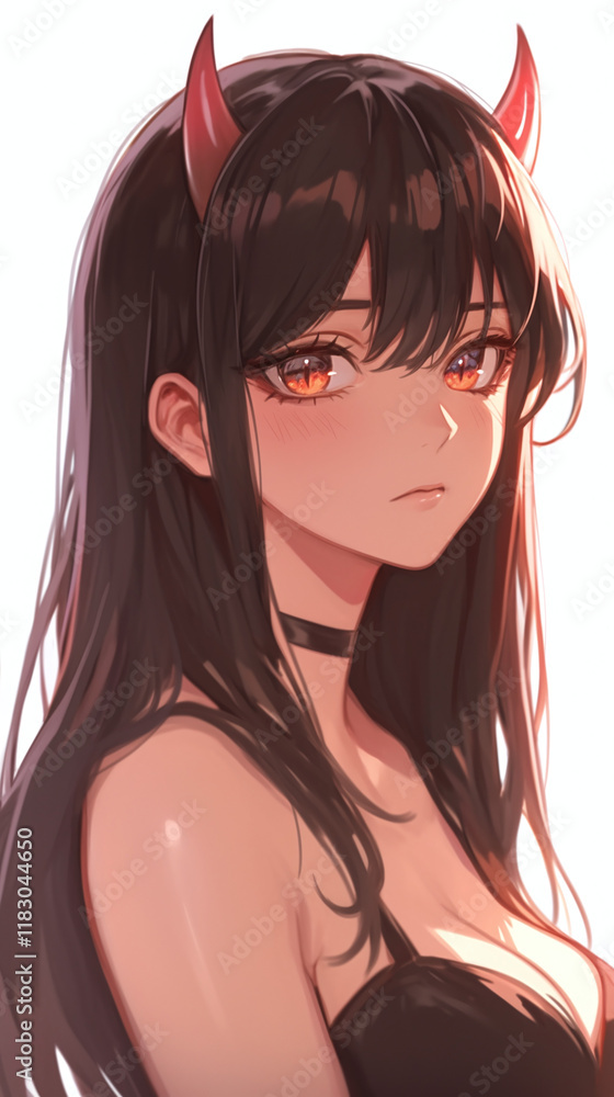 Anime Girl with Fierce Expression and Horns Anime Girl with Fierce Expression and Horns
