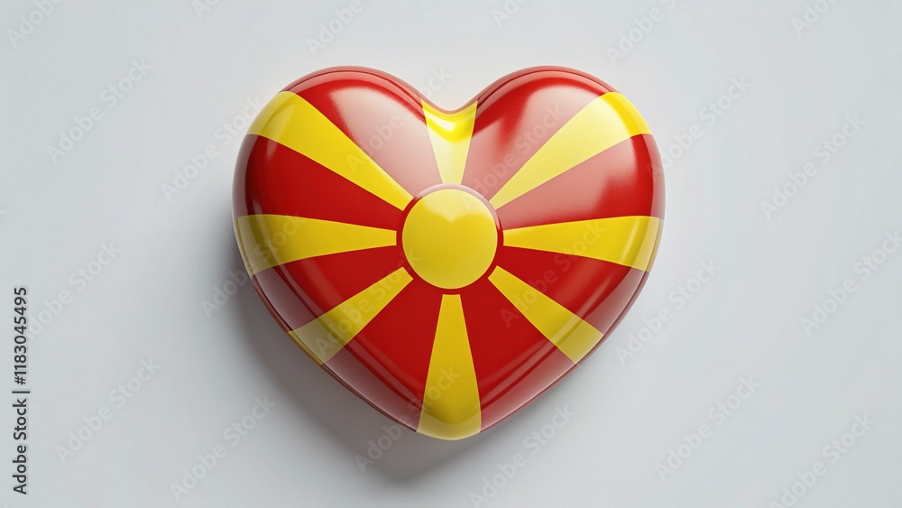 Fototapeta premium Minimalist North Macedonia Flag Heart Shape - Patriotic Stock Photo