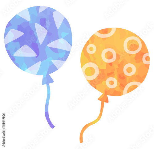 模様のある風船のイラスト 紫 オレンジ色