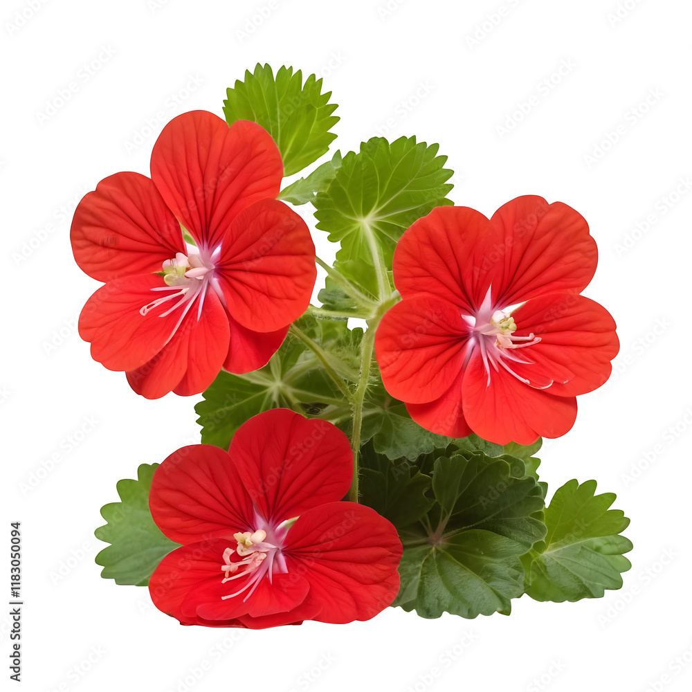 A stack of two geraniums, one resting on top of the other, set against a white background. A stack of two geraniums, one resting on top of the other, set against a white background.