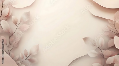 Delicate Beige Leaves Frame a Blank Space