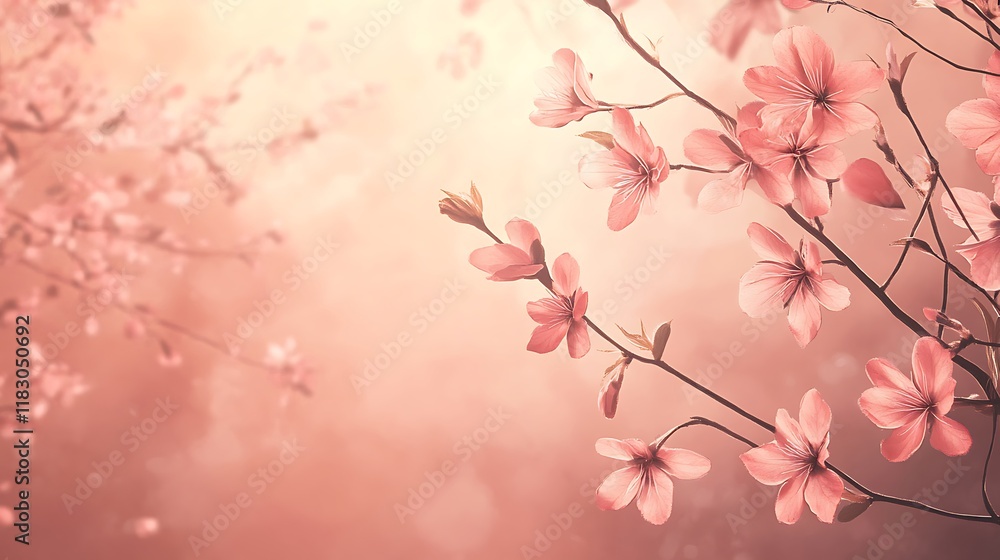 Fototapeta premium Delicate Pink Blossoms on Branch in Soft Light