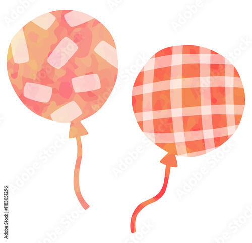 模様のある風船のイラスト 赤 暖色