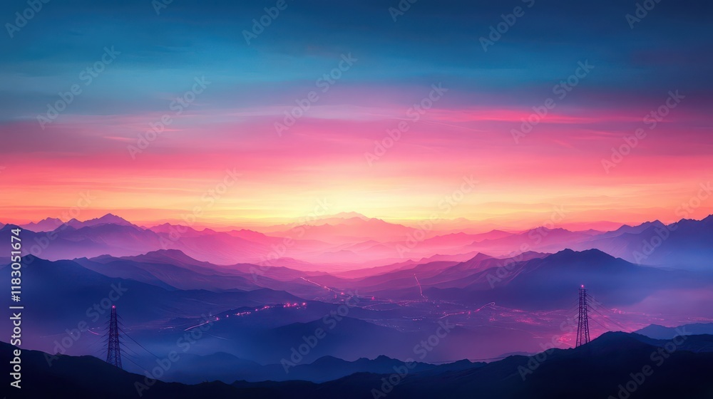 Obraz premium Dramatic mountain landscape with coal mines, moody twilight, panoramic view revealing rugged terrain