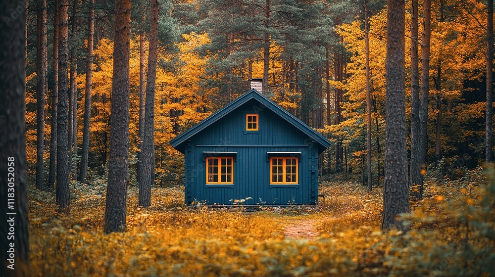 Dark Cabin Nestled Amongst Autumn Woods Dark Cabin Nestled Amongst Autumn Woods