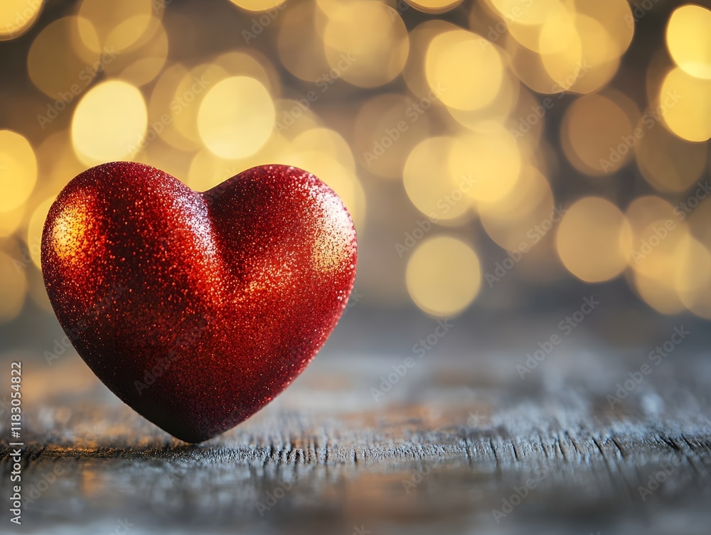 Fototapeta premium Festive Red Heart with Sparkling Bokeh Backdrop for Valentine s