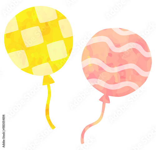 模様のある風船のイラスト 黄色 ピンク