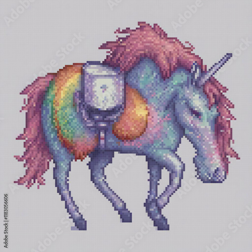 Pixel art unicorn helmet cross stitch pattern