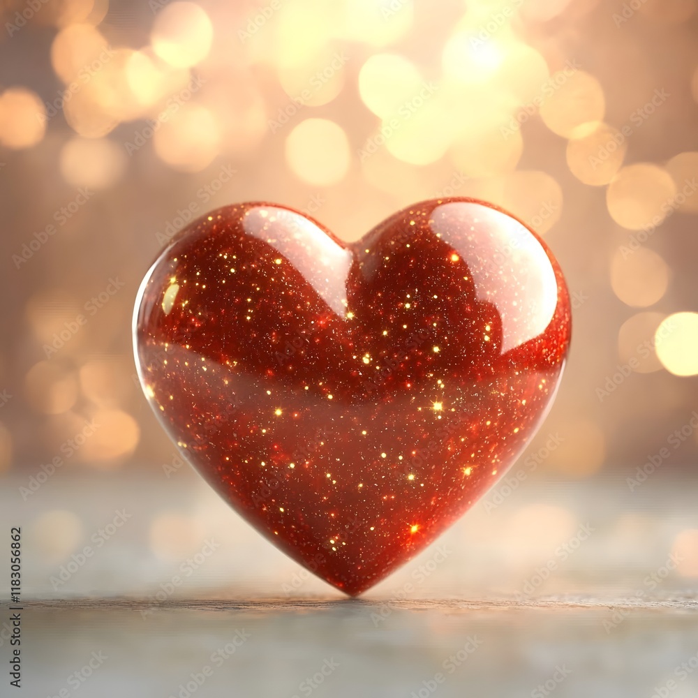 Fototapeta premium Big Glowing Heart with Sparkly Bokeh Effect on Romantic Valentine s Day Background