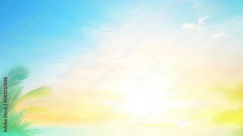 Serene Tropical Sunset with Palm Fronds